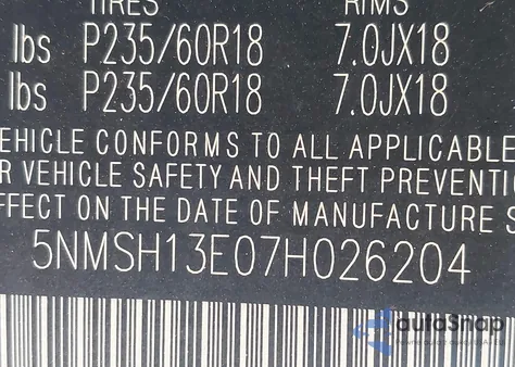 2007 Hyundai Santa Fe Limited/Se from USA, damaged, VIN 5NMSH13E07H026204